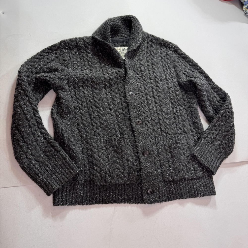 Grayers Cardigan Sweater Mens Large Gray Wool Alpaca Cable Knit Shawl Collar